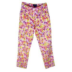 J. McLaughlin Wm’s Sz 6 Bright Pink Yellow Purple Floral Straight Ankle Pants